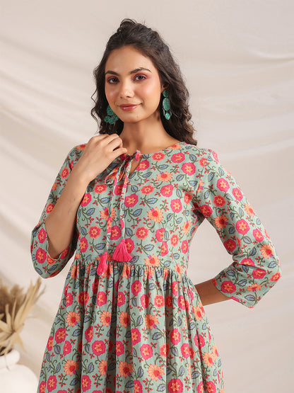 Janasya Sage Cambric Floral Co-Ords - Distacart