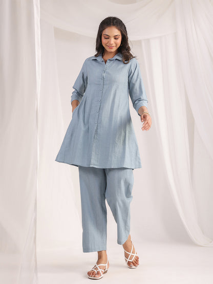 Janasya Light Jacquard Self Design Shirt Top & Bottom Set - Distacart