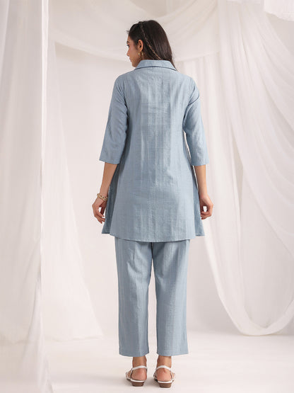 Janasya Light Jacquard Self Design Shirt Top & Bottom Set - Distacart