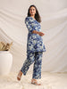 Janasya Dark Cotton Floral Straight Top & Bottom Set - Distacart