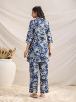Thumbnail for Janasya Dark Cotton Floral Straight Top & Bottom Set