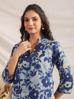 Thumbnail for Janasya Dark Cotton Floral Straight Top & Bottom Set