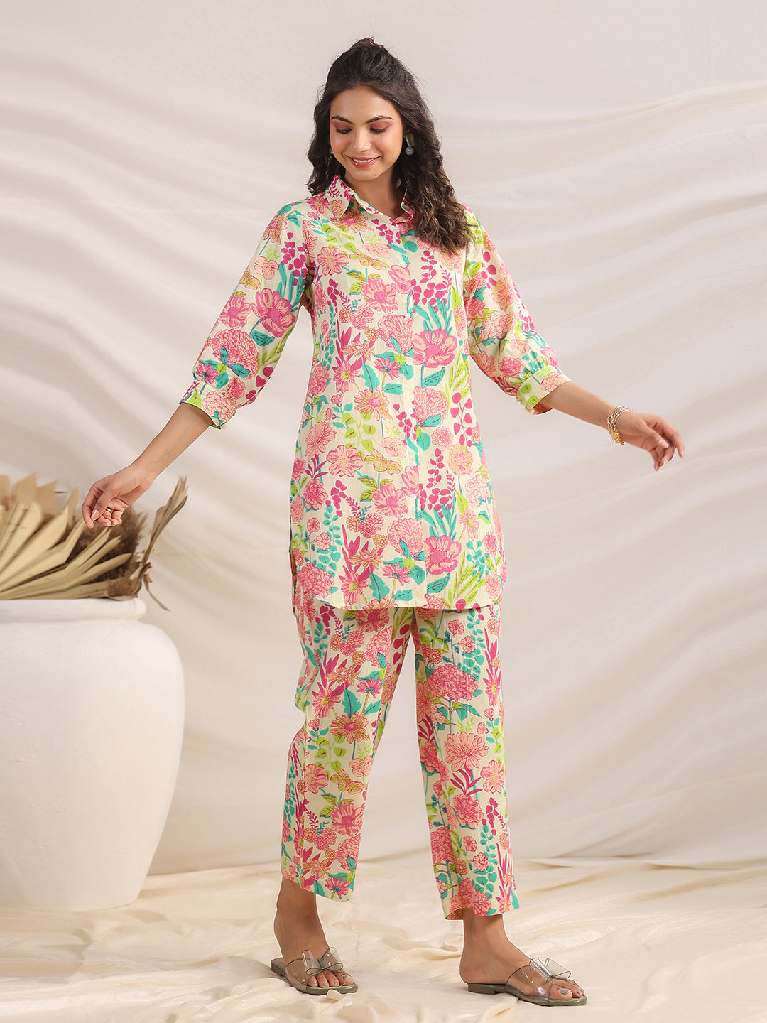 Janasya Multicolour Cambric Floral Co-Ords - Distacart