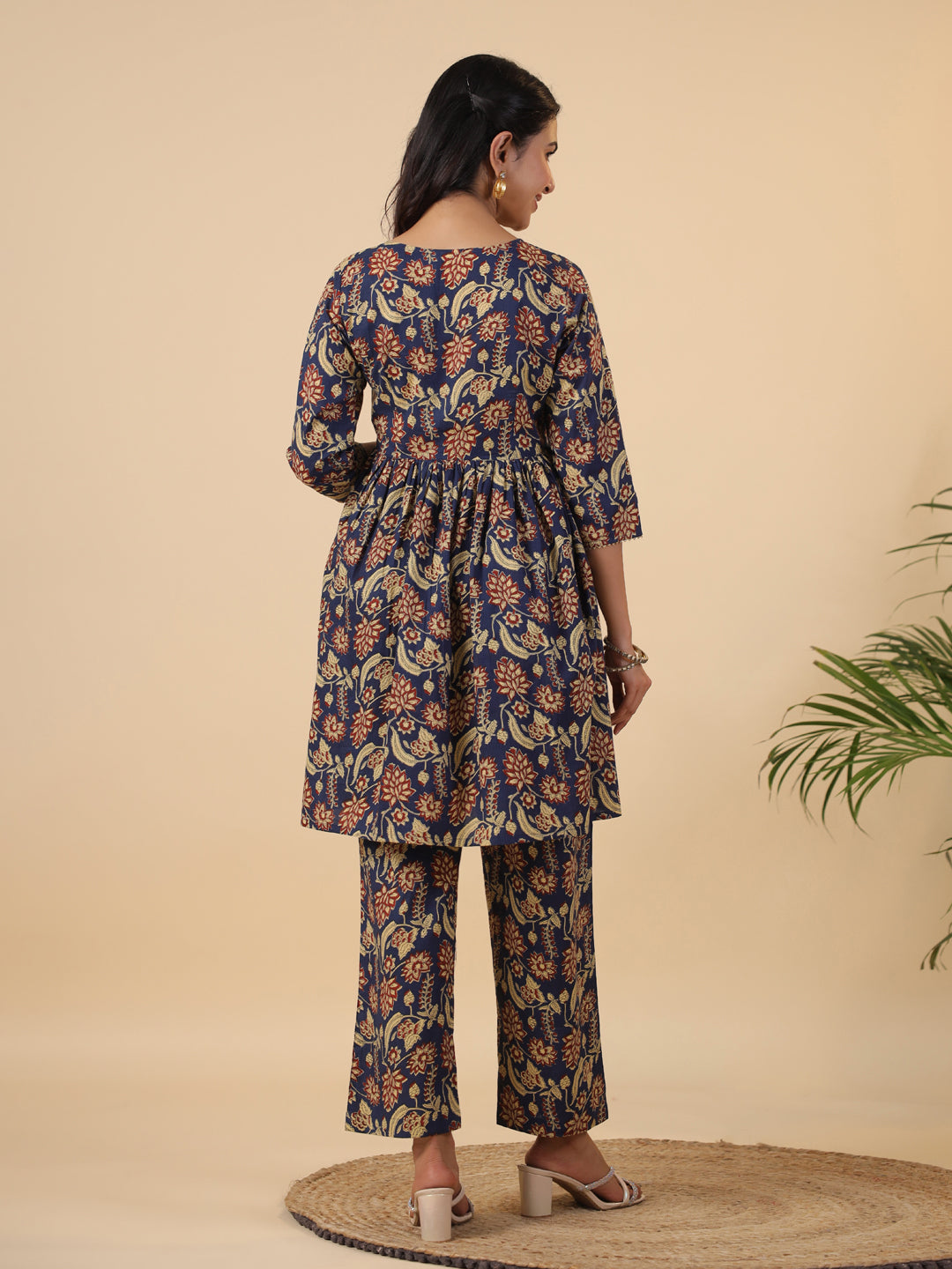 Janasya Navy Blue Cambric Ethnic Motifs Co-Ords - Distacart