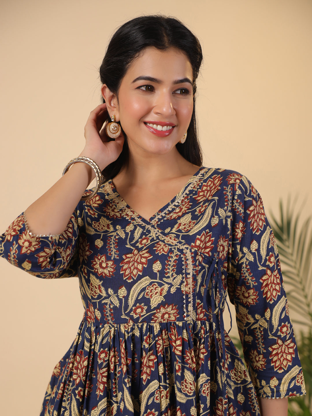 Janasya Navy Blue Cambric Ethnic Motifs Co-Ords - Distacart