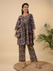 Janasya Navy Blue Cambric Ethnic Motifs Co-Ords - Distacart