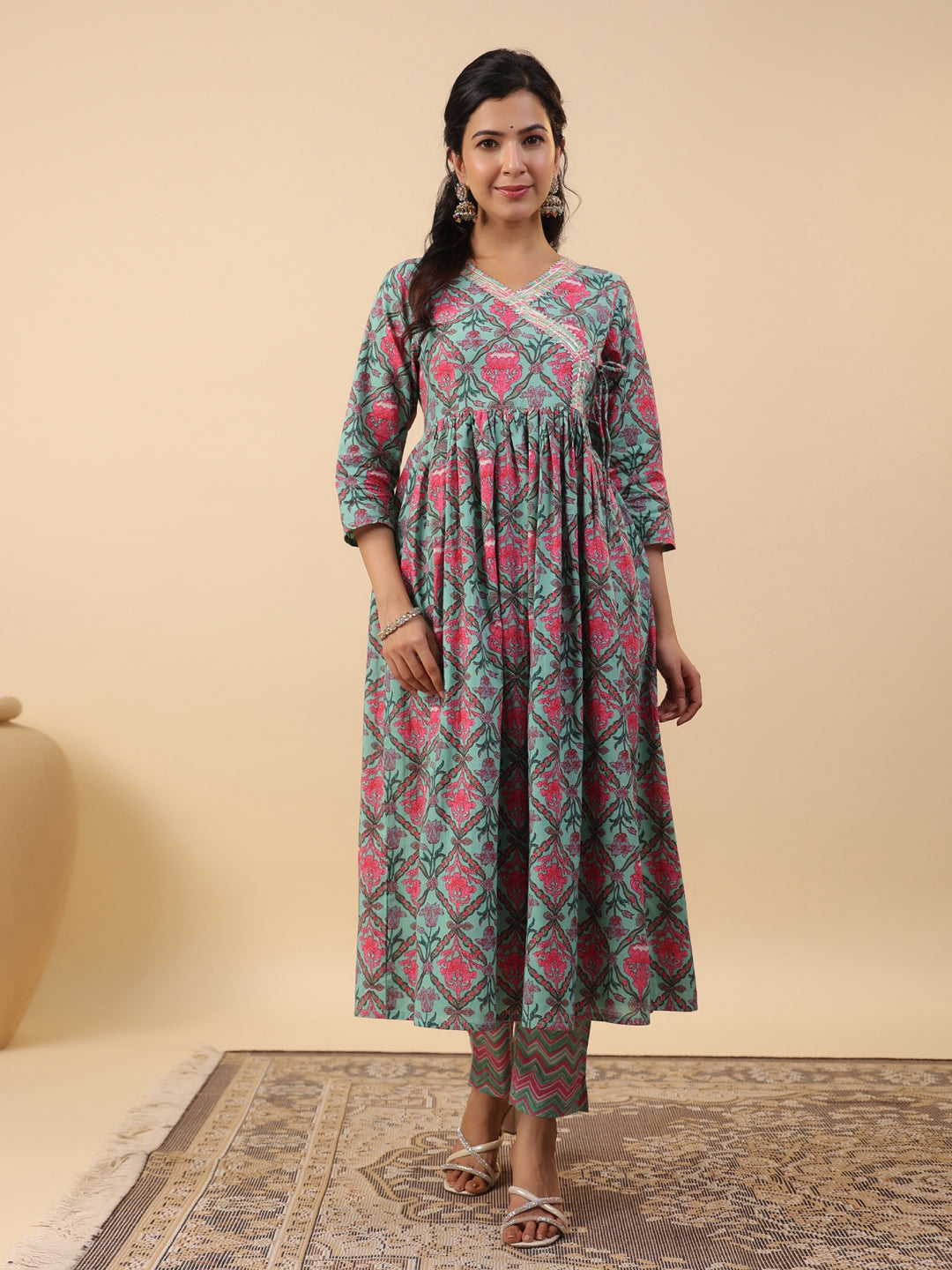 Janasya Green Cambric Ethnic Motifs Co-Ords - Distacart