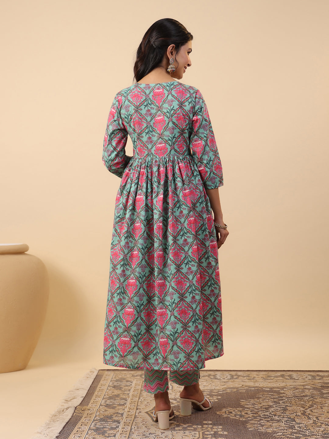 Janasya Green Cambric Ethnic Motifs Co-Ords - Distacart