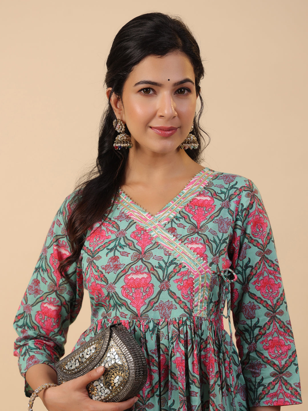 Janasya Green Cambric Ethnic Motifs Co-Ords - Distacart