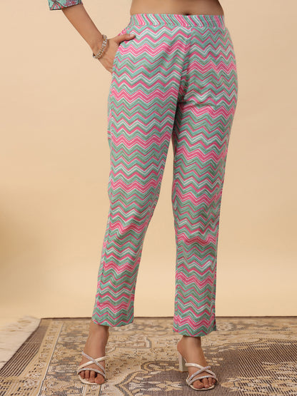 Janasya Green Cambric Ethnic Motifs Co-Ords - Distacart