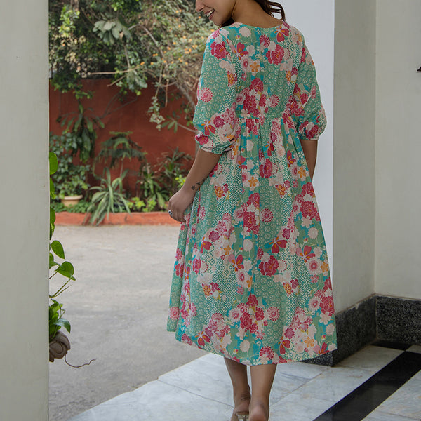 Janasya From Style Master Cotton Floral Fit & Flare Dress
