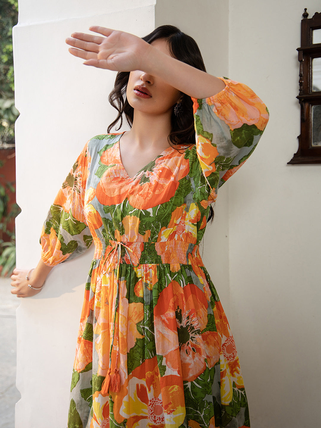 Janasya Multicolour Cambric Floral Dress - Distacart