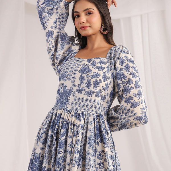 Janasya Off White Cambric Floral Dress - Distacart