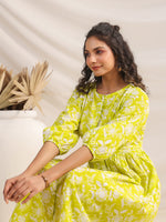 Thumbnail for Janasya Bright Cotton Floral Gathered Dress