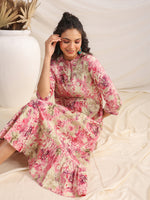 Thumbnail for Janasya Light Cotton Abstract Gathered Dress