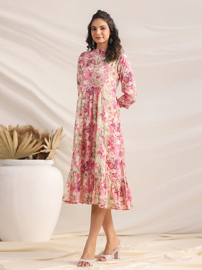Janasya Pink Cambric Abstract Dress - Distacart