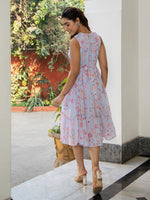 Thumbnail for Janasya Lavender Dobby Georgette Floral Tiered Dress