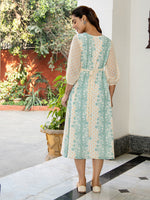 Thumbnail for Janasya Off White Dobby Georgette Floral Flared Dress