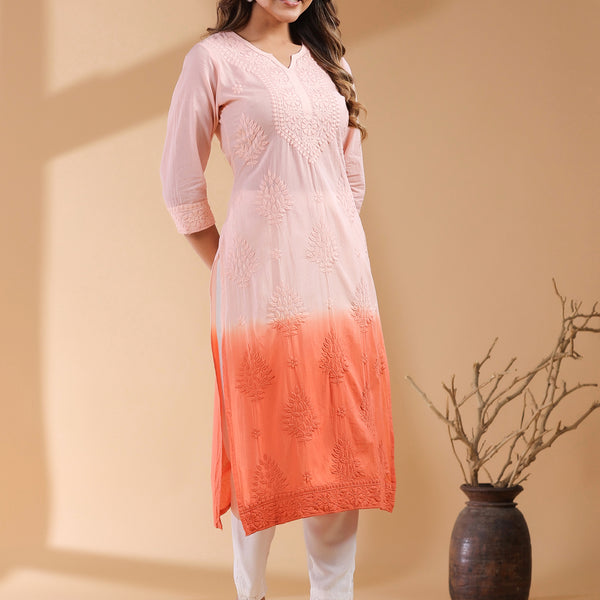 Janasya Bright Cotton Ombre Straight Kurta