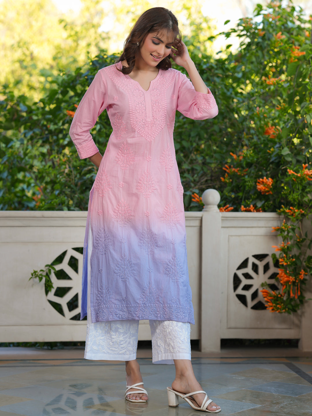 Janasya Bright Cotton Ombre Straight Kurta