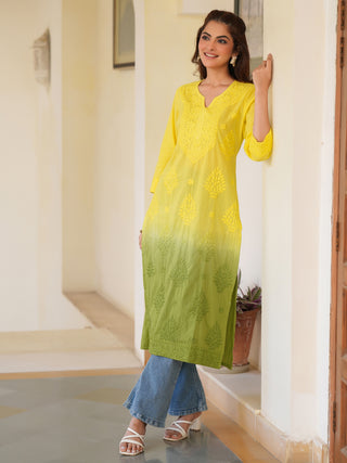 Janasya Bright Cotton Ombre Straight Kurta