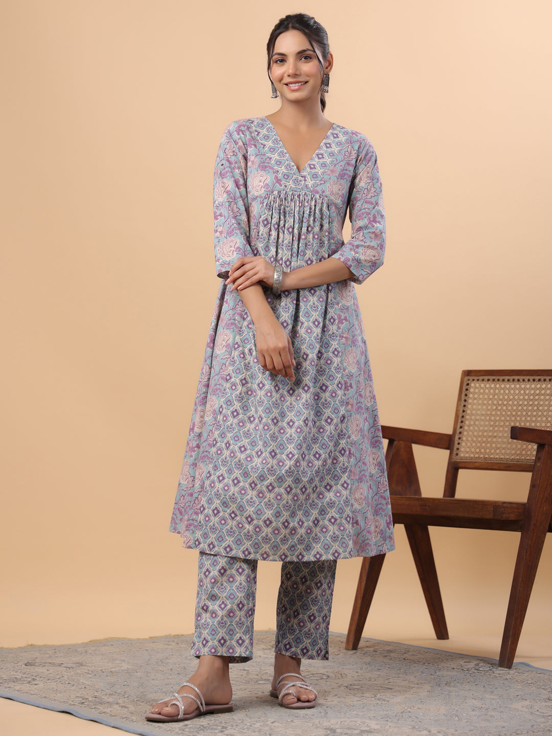 Janasya Light Blue Cambric Floral Set - Distacart