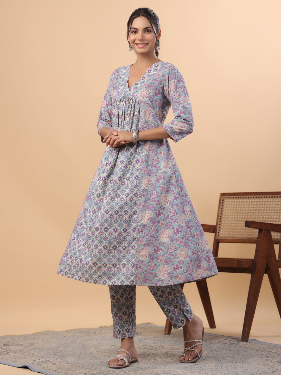 Janasya Light Blue Cambric Floral Set - Distacart