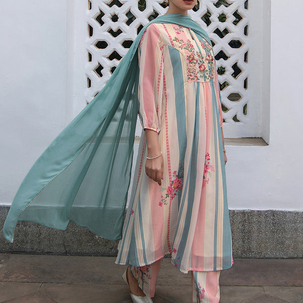 Janasya From Style Master Georgette Floral A-Line Kurta Set