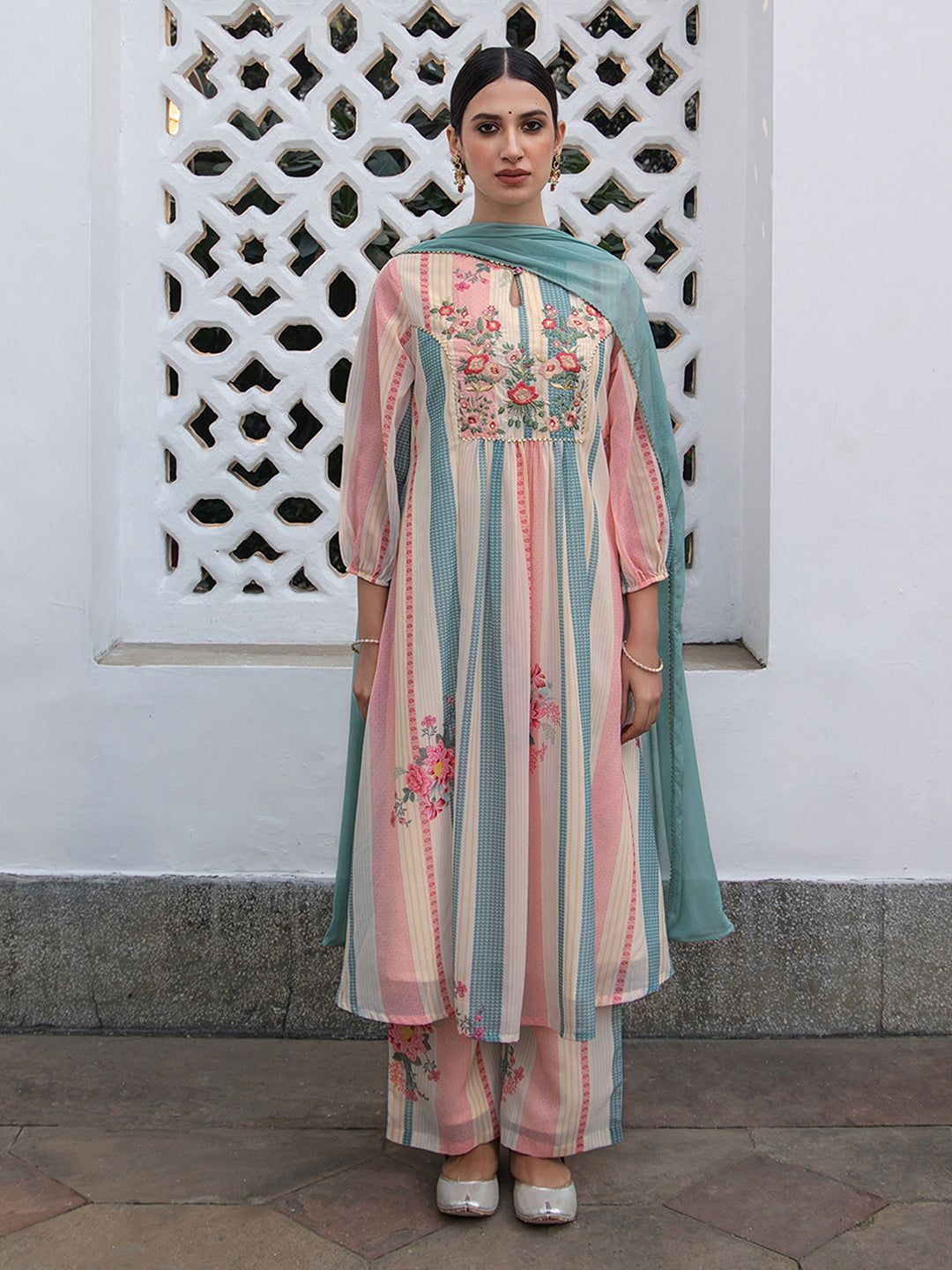 Janasya From Style Master Georgette Floral A-Line Kurta Set