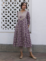 Thumbnail for Janasya Purple Cambric Floral Kurta Set