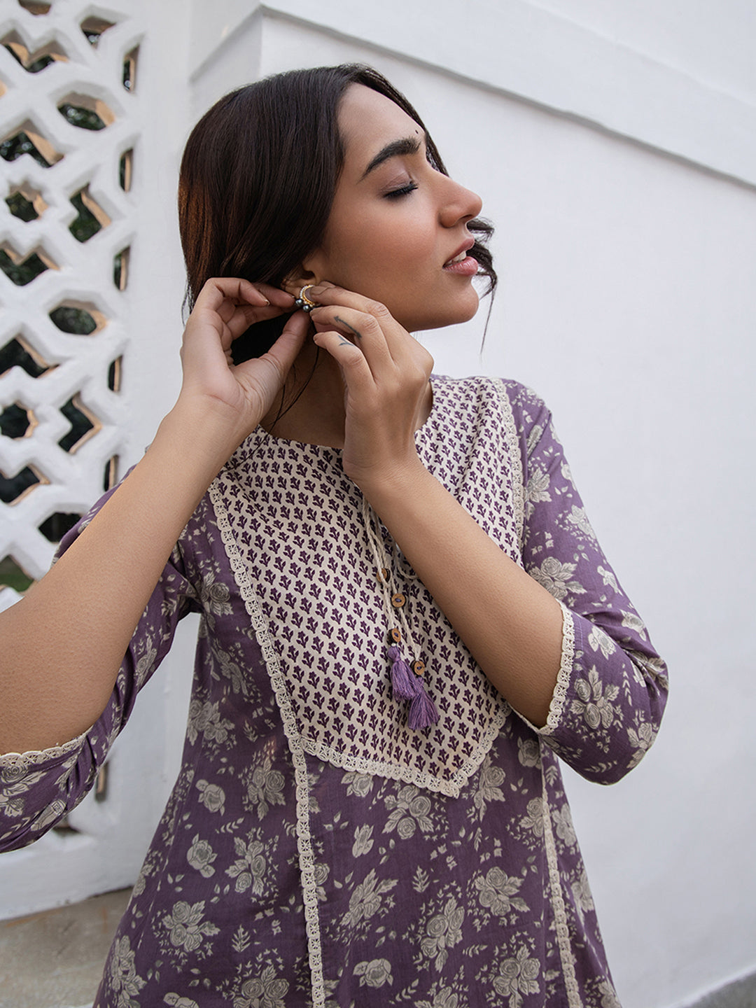 Janasya Purple Cotton Floral Kurta Set - Distacart