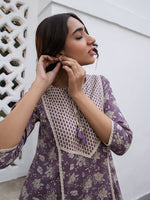 Thumbnail for Janasya Purple Cambric Floral Kurta Set