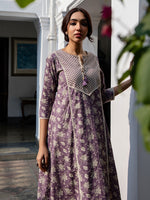 Thumbnail for Janasya Purple Cambric Floral Kurta Set