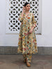 Janasya Gathered Cambric Beige Floral V-Neck Kurta & Bottom - Distacart