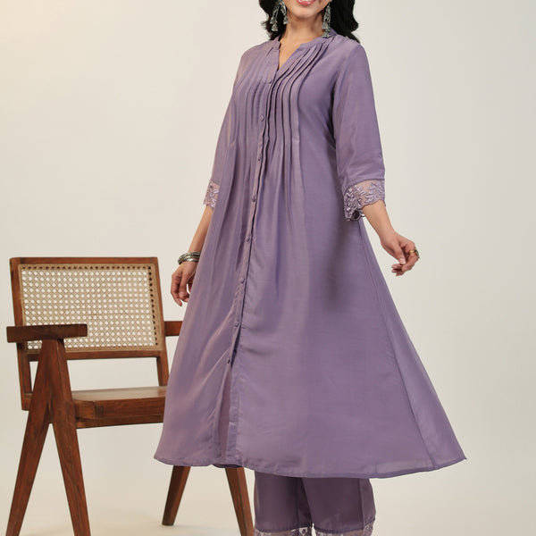 Janasya Dark Muslin Embroidered A-Line Kurta Set
