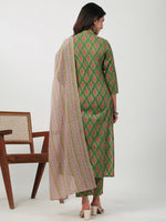 Thumbnail for Janasya Green Cambric Ethnic Motifs Kurta,Bottom & Dupatta