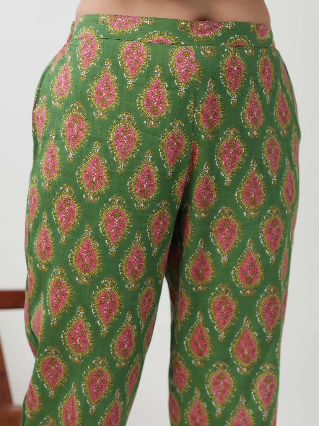 Janasya Green Cambric Ethnic Motifs Kurta,Bottom & Dupatta