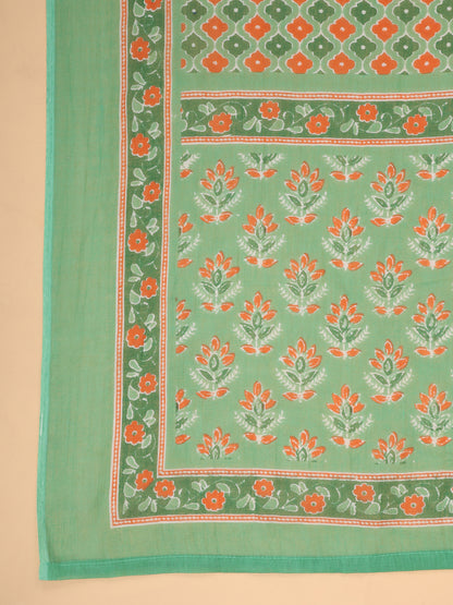 Janasya Regular Cambric Green Ethnic Motifs V-Neck Set - Distacart