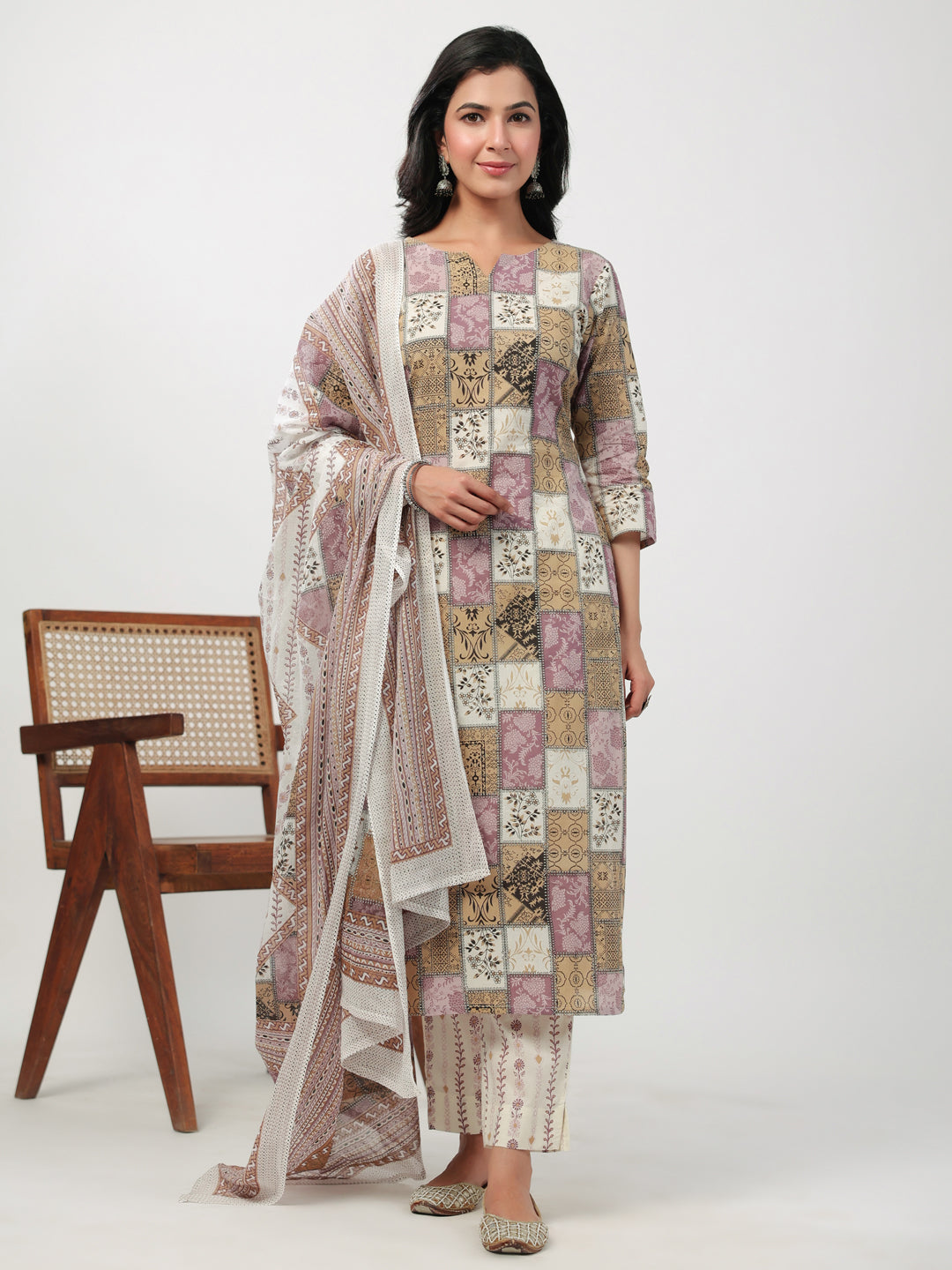 Janasya Regular Cambric Multicolour mix match Notch Neck Set - Distacart