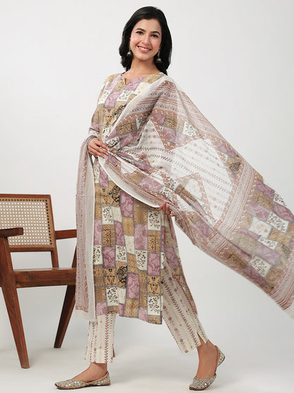 Janasya Regular Cambric Multicolour mix match Notch Neck Set - Distacart