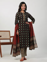 Thumbnail for Janasya Black Cambric Ethnic Motifs Set
