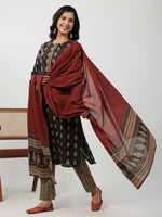 Thumbnail for Janasya Black Cambric Ethnic Motifs Set