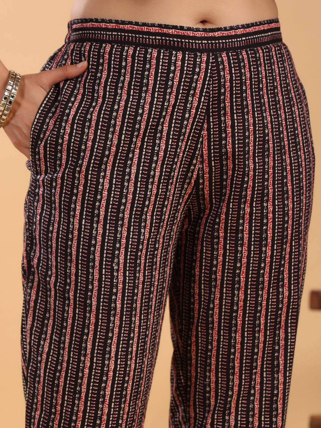Janasya Regular Cambric Maroon Striped Notch Neck Set - Distacart