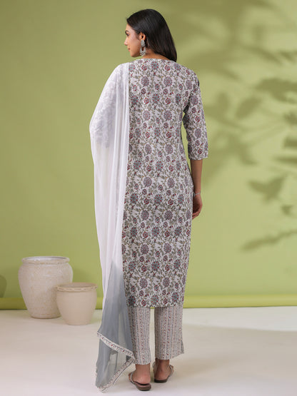 Janasya Regular Cambric White Floral Notch Neck Set - Distacart