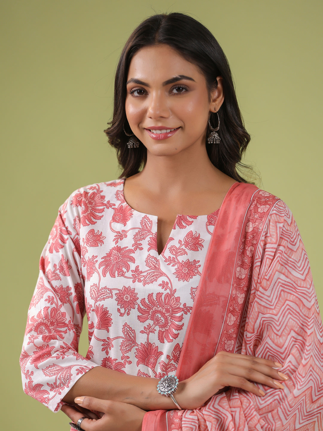 Janasya White Cambric Floral Set