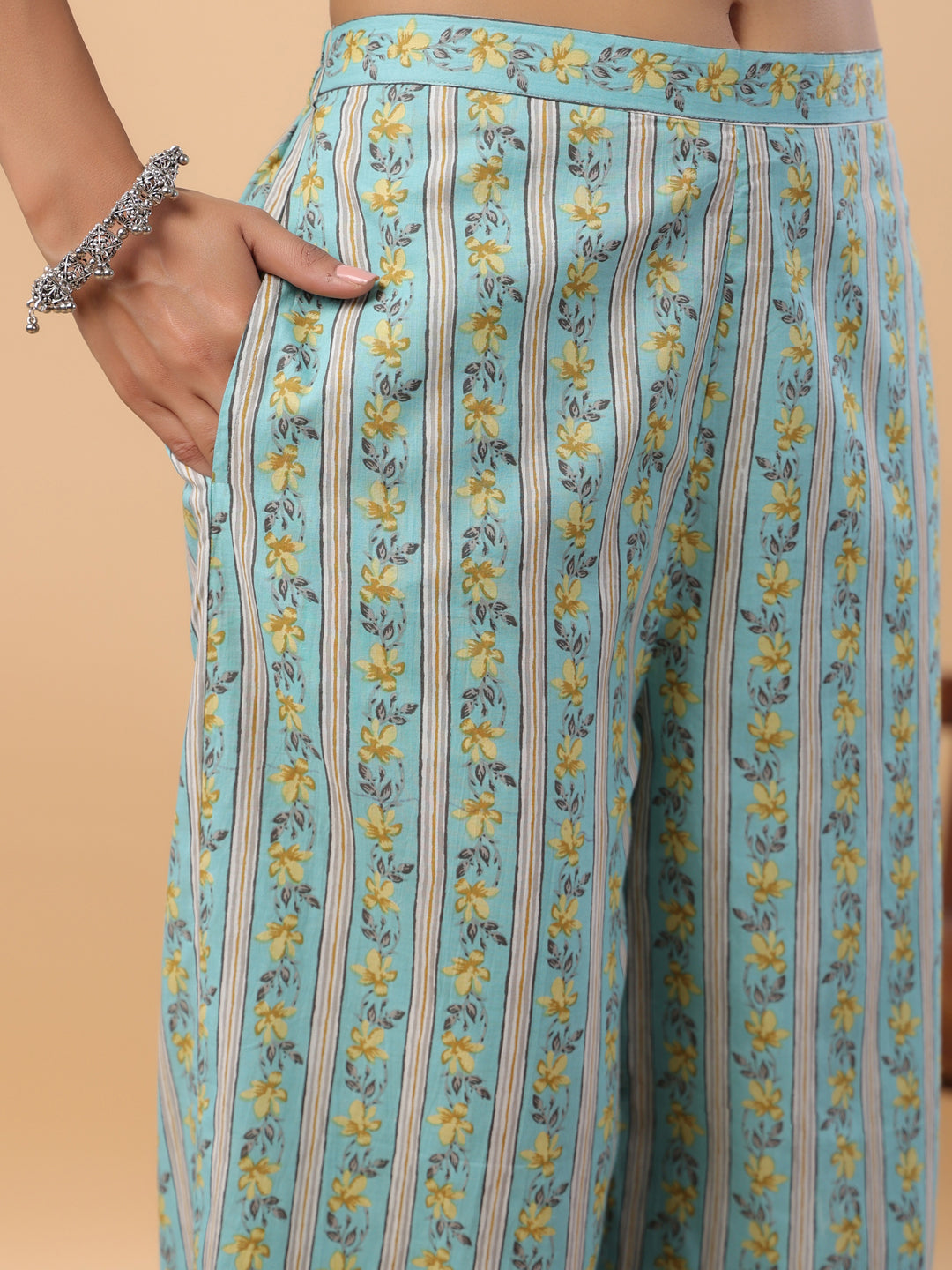 Janasya Regular Cambric Light Blue Floral Notch Neck Set - Distacart