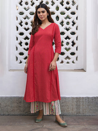 Janasya Dark Cotton Ethnic Motifs A-Line Kurta Set