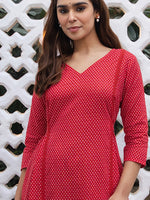 Thumbnail for Janasya Dark Cotton Ethnic Motifs A-Line Kurta Set