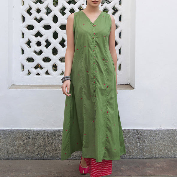 Janasya Light Cotton Solid A-Line Kurta Set