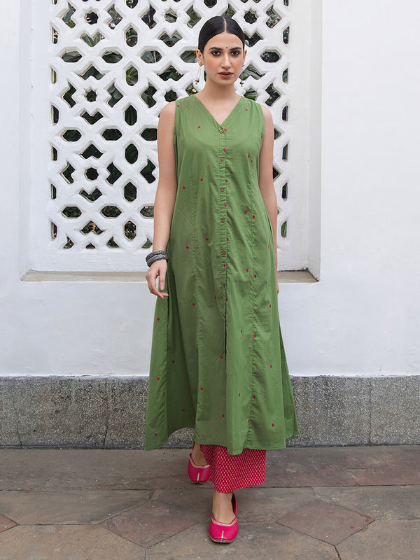 Janasya Light Cotton Solid A-Line Kurta Set
